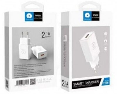 Адаптер . 220V-5V 2.1A на USB/F, Мрежово зарядно WUW C166 устройство 1USB 2.1A 10W