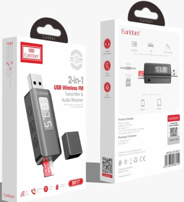 Авто FM модулатор, , FM Трансмитер Earldom BR17, Bluetooth 5.3, SD/USB/AUX, цифров дисплей, хендсфри