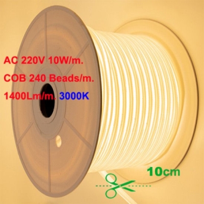 , , LED COB Лента 240 LEDs, 10W, 220V, 3000K, 1400Lm, IP65