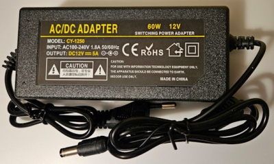 Захранване,  , Импулсен aдаптeр RoHS, CY-1250, от 220V на 12VDC, 5A