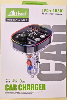 Авто FM модулатор, , Трансмитер ALS-A166, MP3 плейър, bluetooth, PD+2USB, LED екран, Поддръжка на свободни ръце