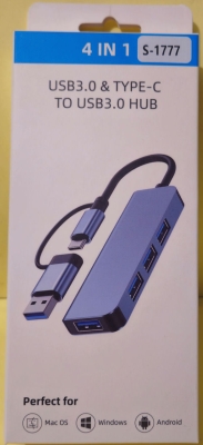 - , USB Хъб S-1777, 4 in 1 USB3.0 - TYPE-C to USB3.0 hub, 4port USB3.0 adapter