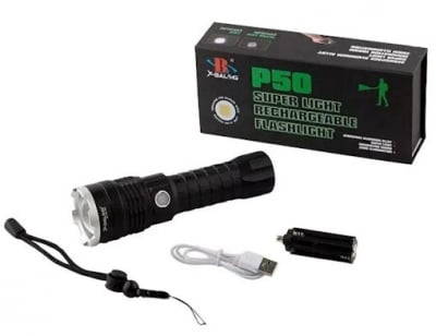 Прожектор  . Акумулаторен мощен LED фенер X-Balog P50 с USB зареждане