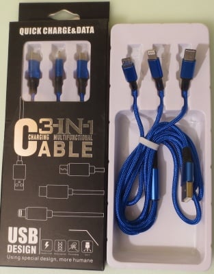 Кабел . 3 в 1, USB кабел за зареждане с микро / iP7 / Type-C 