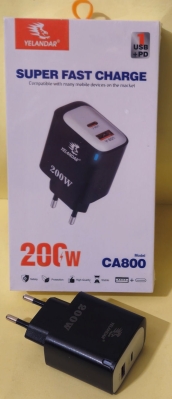 Адаптер, , GSM CA800 220V-5V, 3.0A, 200W, Бързо зареждащ , USB/F+TUP-C