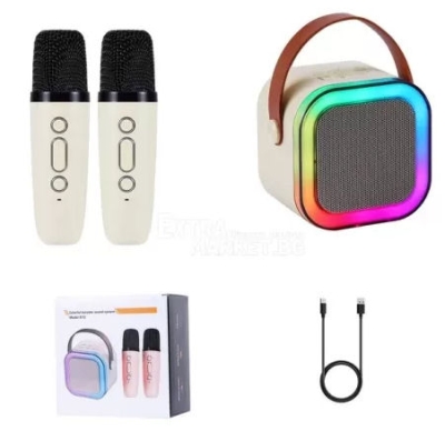 Тонколона,   , Активна караоке Bluetooth, мини RGB LED колонка, музикална уредба, K12 с 2 безжични микрофона