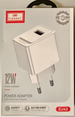 Адаптор, , Зарядно устройство EU43, 12W, 220V-5V, 2.4A, USB/F