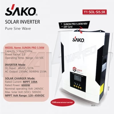 . . Хибриден соларен инвертор SAKO PRO, Off Grid, Mppt, 5.5kw/48v 