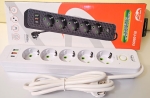 Разклонител,  , EU-2605U, 220V, 5 гнезда с ключ, 3 USB порта, 1.5м, 2500W