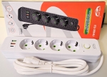 Разклонител,  , EU-2604U, 220V, 4 гнезда с ключ, 3 USB порта, 1.5м, 2500W