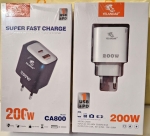 Адаптор,  , GSM CA800 220V-5V, 3.0A, 200W, Бързо зареждащ , USB/F+TUP-C