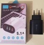 Адаптер . GSM 220V-5V KEKE QC-07 5.1A L Star Fast Бързо зареждащ , 3USB/F, LED дисплей